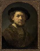 Bust of a man wearing a cap and a gold chain Rembrandt